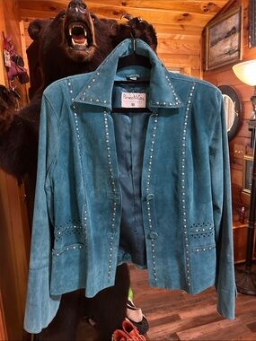 Pamela McCoy Teal Suede Studded Blazer